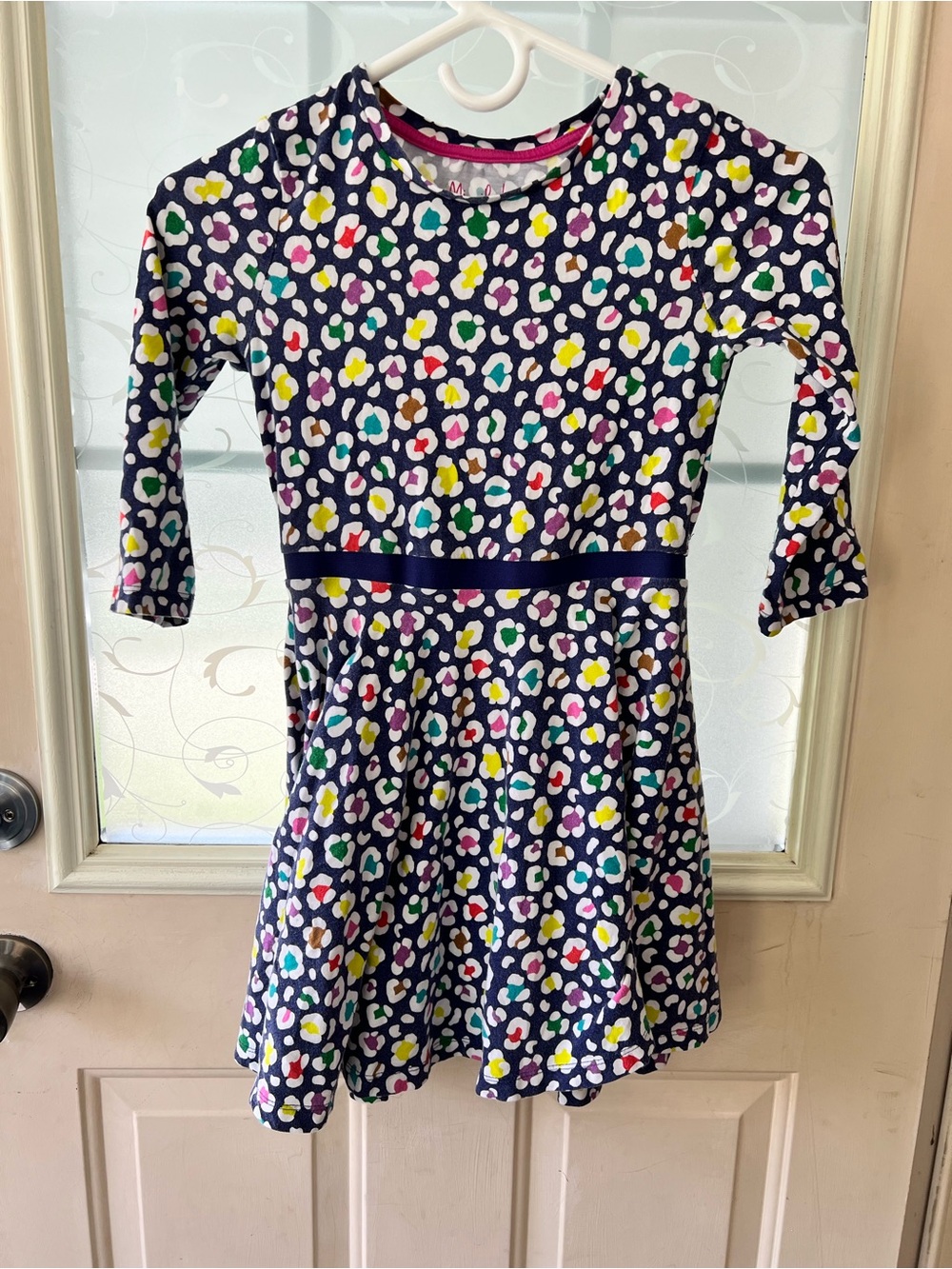 Mini Boden 7-8yr girls Rainbow Leopard
Print  Skater dress. Full skirt,